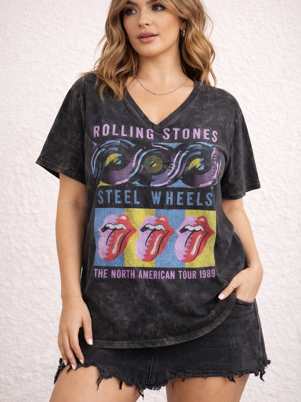Rolling Stones Black Graphic Tee XL Steel Wheels 1989 Tour Vintage Style Grunge